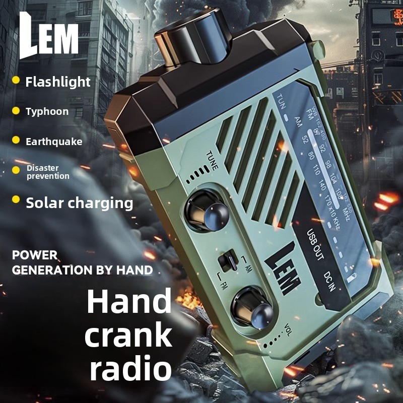 Solar Powered Charger - サバイバルラジオ - 緊急用手回し式＆ソーラー式天気警報、懐中電灯、携帯電話充電器、サイレン付き - 準備を整えてください