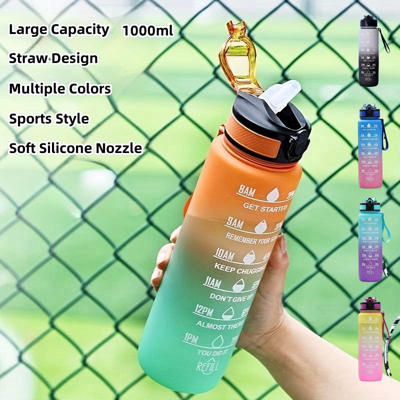 Smart Water Bottle Tracker - グラデーションカラー 1000mL 大容量アウトドアスポーツプラスチックカップ、バウンス吸引ノズル、スペースカップ