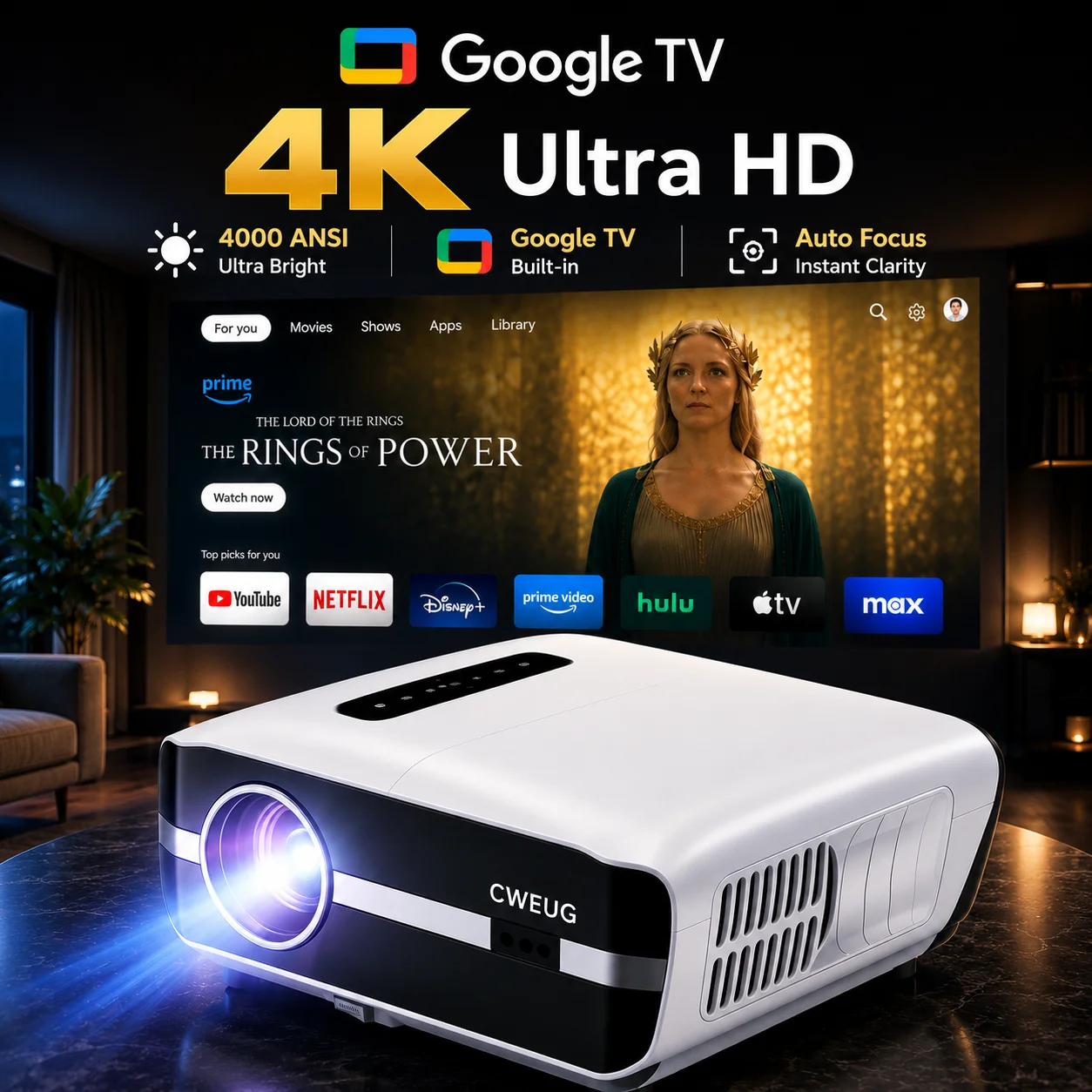 Electronics Home Gadgets - NewA9S 4Kプロジェクター オートフォーカス 昼間対応プロジェクター 2.4+5G Wi-Fi