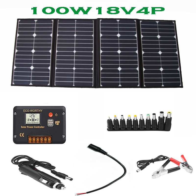 ポータブル 100 ワット折りたたみ式ソーラーパネル充電器キ - Solar Powered Charger のレビューと価格