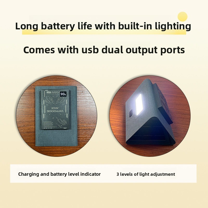 折りたたみ式ソーラーパネル充電器、LEDライト付きポータブル - Solar Powered Charger のレビューと価格